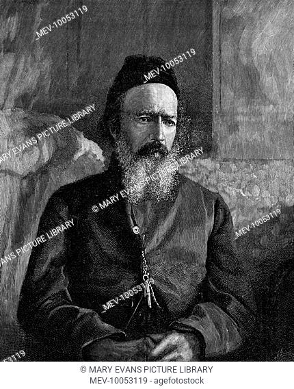 Alfred Tennyson (1809 - 1892) the English poet and Poet Laureate in his velvet skull cap