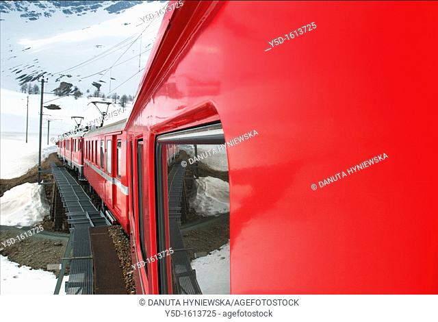 picturesque route of Bernina express train, Rhaetian Railway, Grisons, Switzerland, World Heritage