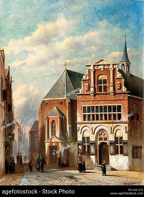 Vertin Petrus Gerardus - Gezicht Op Het Oude Stadhuis En De Petruskerk Te Woerden - Dutch School - 19th Century