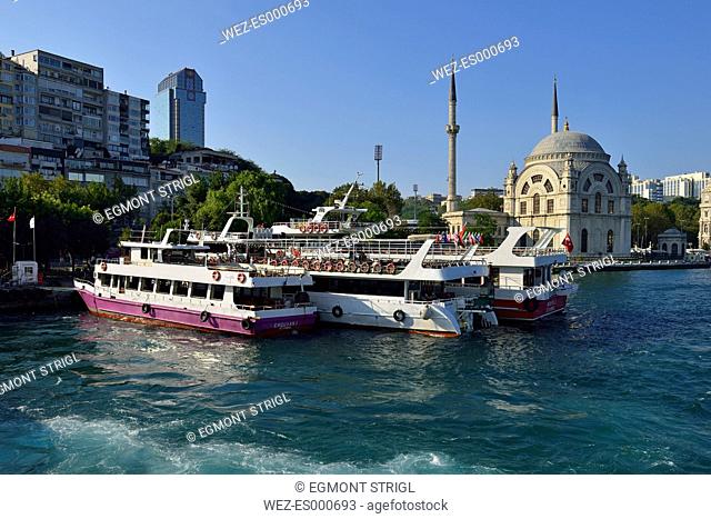Turkey, Istanbul, Kabatas ferry terminal and Dolmabahce Mosque