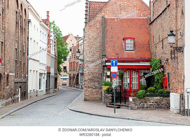 Beautiful old street in the Bruges, Belgium
