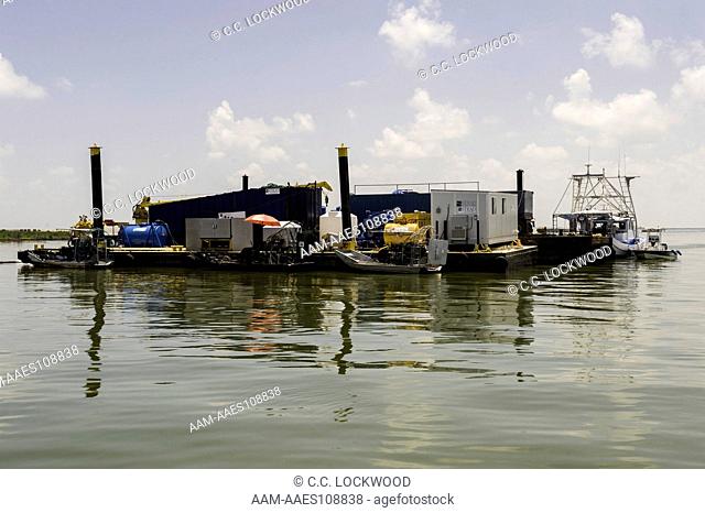 Clean up contractors equipment stored on barges during BP oil spill. Grand Isle, Louisiana June 2010