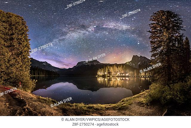 The Milky Way arching over Emerald Lake and Emerald Lake Lodge in Yoho National Park, BC. This was on June 6, 2016 and despite it being about 1:30 am, the sky