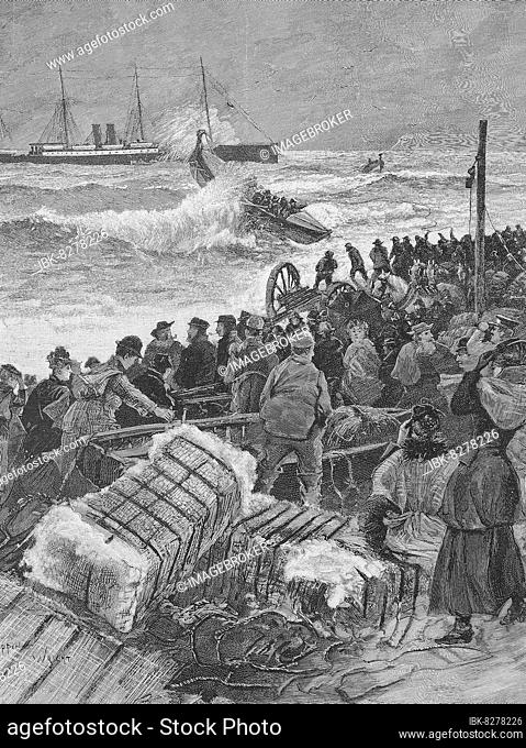 Schiffbruch des Schiffes Eider, die Rettungsboote in Aktion, Historisch, digitale Reproduktion einer Originalvorlage aus dem 19. Jahrhundert