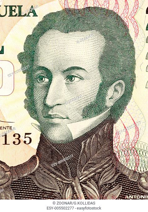 Antonio Jose De Sucre (1795-1830) on 2000 Bolivares 1998 Banknote from Venezuela. Venezuelan independence leader and one of Simon Bolivar's closest friends