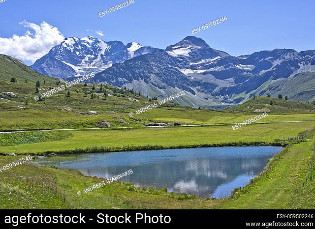 Natural landscape with a lake in Alps, Italy, Europe