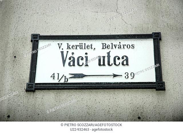 Budapest (Hungary), sign of the fancy Vaci utca (street)