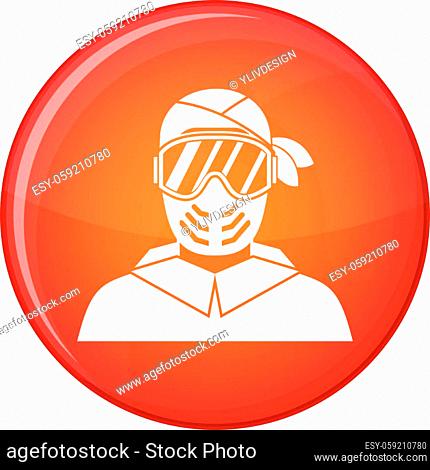 Paintball player wearing protective mask icon in red circle isolated on white background vector illustration