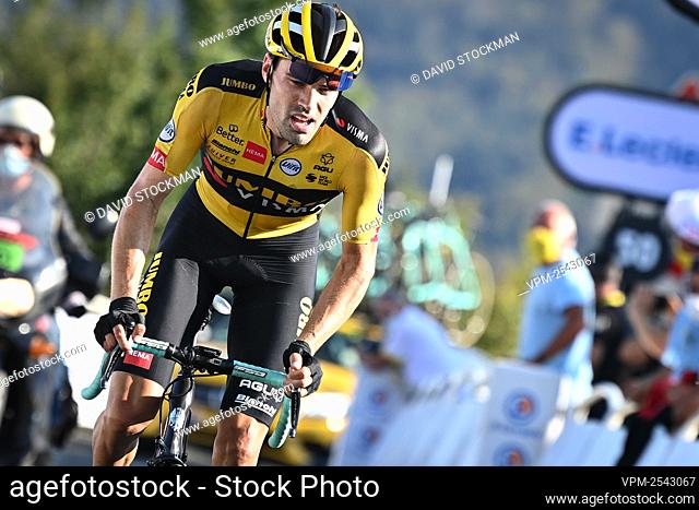 Tom Dumoulin of Team Jumbo - Visma crosses the finish line of stage 15 of the 107th edition of the Tour de France cycling race from Lyon to Grand Colombier (174