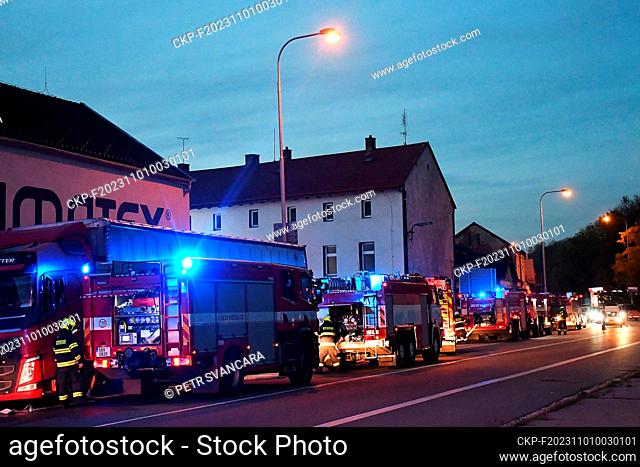 South Moravian region Firefighters intervene at a fire in an industrial hall (building) in Letovice, Czech Republic, November 1, 2023 (CTK Photo/Petr Svancara)