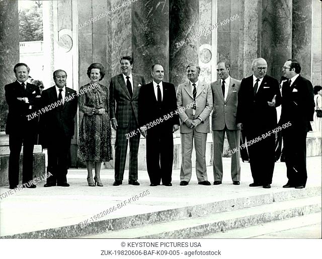 Jun. 06, 1982 - Left to right: Gaston Thorn, Japanese Prime Minister Suzuki, British Prime Minister Margaret Thatcher, American President Ronald Reagan