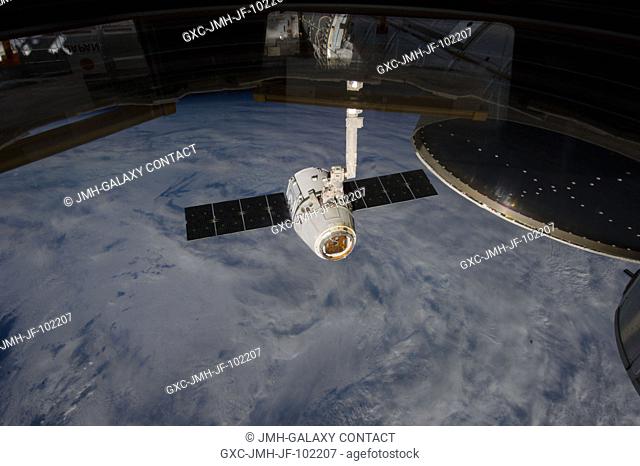 This image is one of a series of still photos documenting the process to release the SpaceX Dragon-2 spacecraft from the International Space Station on March 26