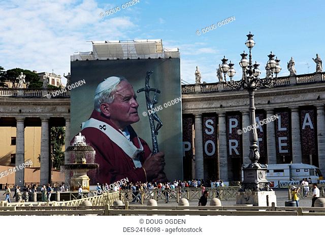 St. Peter's Square and a poster of Pope Benedict XVI; Vatican City, Vatican City State