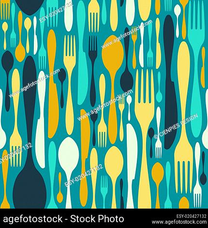 Seamless cutlery pattern in blue