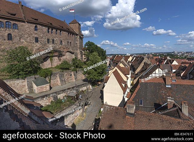 View of the Old Town, Kaiserburg Castle on the left, Nuremberg, Middle Franconia, Bavaria, Germany, Europe