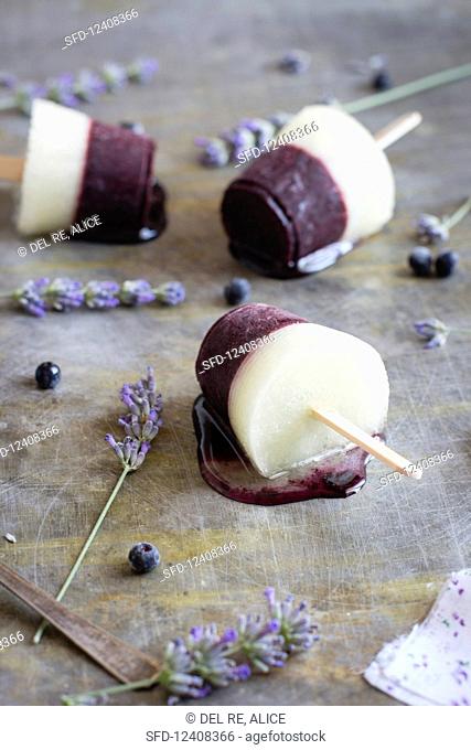 Lavender and blueberry ice lollies