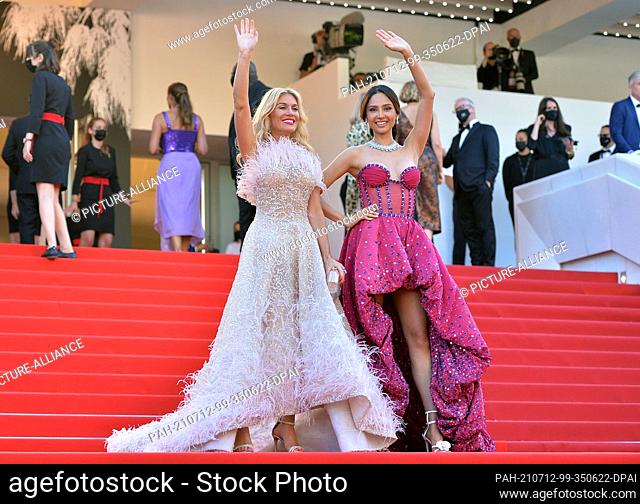 11 July 2021, France, Cannes: Hofit Golan (l) and Patricia Contreras attend the screening of the film ""Tre Piani"" during the 74th Annual Cannes Film Festival...