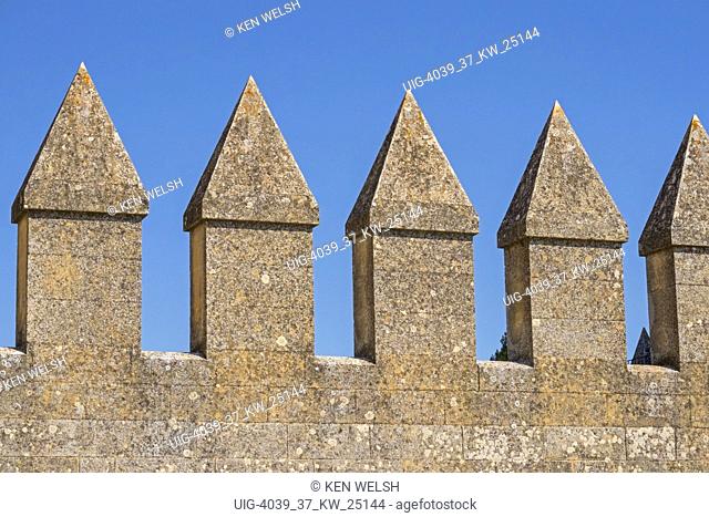 Crenellations on a castle wall. Almodovar del Rio, Cordoba Province, Spain. Almodovar castle