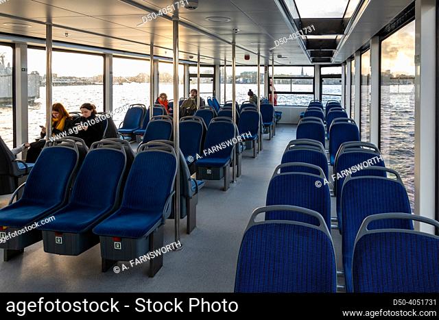 Copenhagen, Denmark, The interior of the so-called harbor bus trafficking the Copenhageen harbor