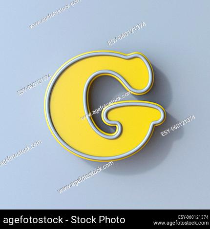 Yellow cartoon font Letter G 3D render illustration isolated on gray background