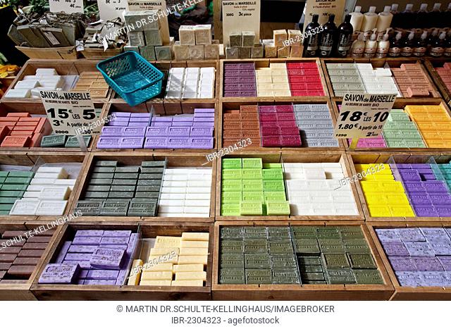 Soap for sale, farmer's market in Apt, Provence region, France, Europe