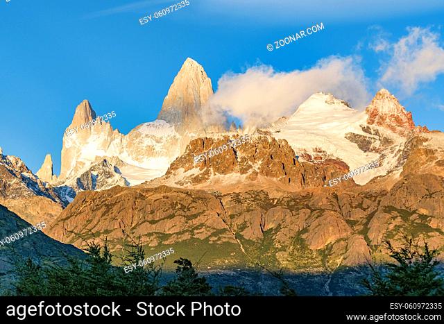 Beautiful patagonian andes range landscape with famous Fitz Roy mountain at El Chalten town, Argentina