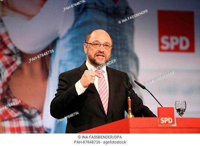 Candidate for chancellor Martin Schulz (SPD) speaks at the party conference of the SPD in Bocholt, Germany, 6 February 2017