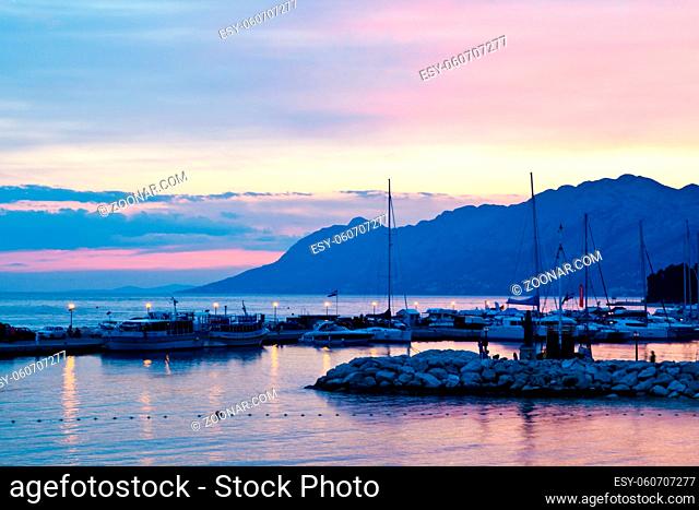 Sunset at Marina in Baska Voda, Croatia