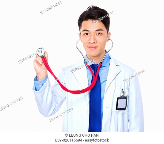 Doctor holding up with stethoscope