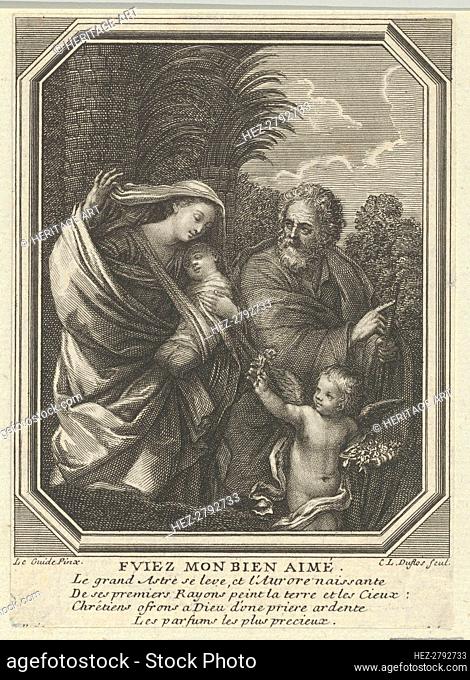 The Flight into Egypt; the holy family walking with the young John the Baptist, tre.., ca. 1720-86. Creator: Claude-Augustin Duflos