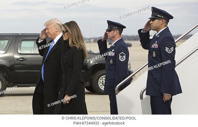 President-elect of The United States Donald J. Trump and First Lady-elect Melania Trump arrive Joint Base Andrews in Maryland January 19