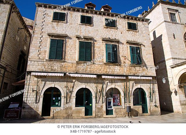 Typical 17th century house built after the earthquake along Stradun main street at Luza square Grad the old town Dubrovnik city Dalmatia Croatia Europe
