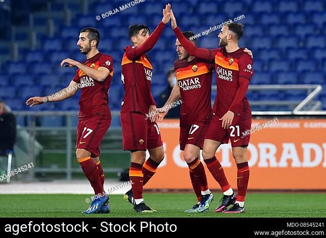 The Footballer of Roma Borja Mayoral celebrating after score the goal during the match Rome-Verona at the stadio Olimpico
