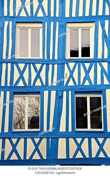 Half timbered colored medieval facades, old town, Rouen, 76, Normandy, France