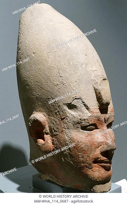painted sandstone head of Amenhotep I, the second Pharaoh of the 18th dynasty of Egypt. His reign is generally dated from 1526 to 1506 BC