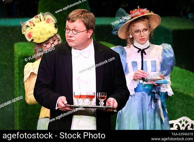 RUSSIA, MOSCOW - OCTOBER 26, 2023: Actors Anatoly Shalukhin (L) as Brassett and Yekaterina Lisitsyna as Kitty perform during the premiere of Dmitry Astrakhan's...