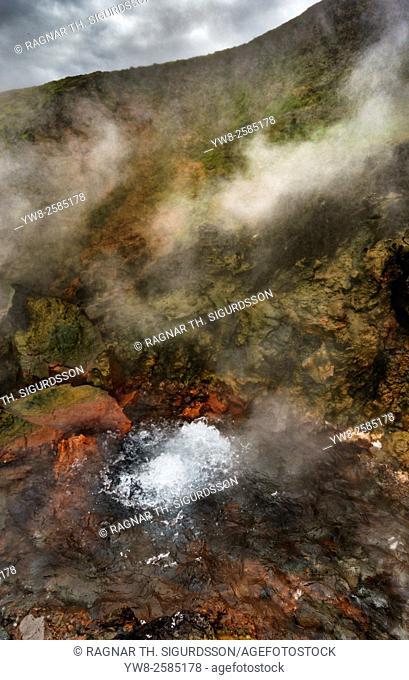 Boiling water in Deildartunguhver geothermal hot spring, Borgarfjordur, Iceland