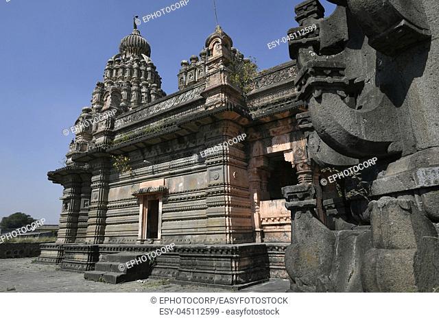 Sangameshwar temple from the period of Peshwas in basalt stone masonry at Saswad, Pune