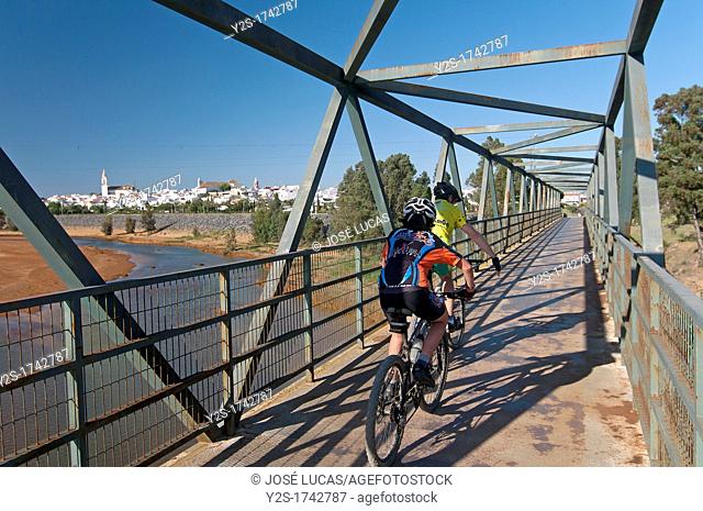 Iron bridge and river Odiel, Gibraleon, Huelva-province, Spain