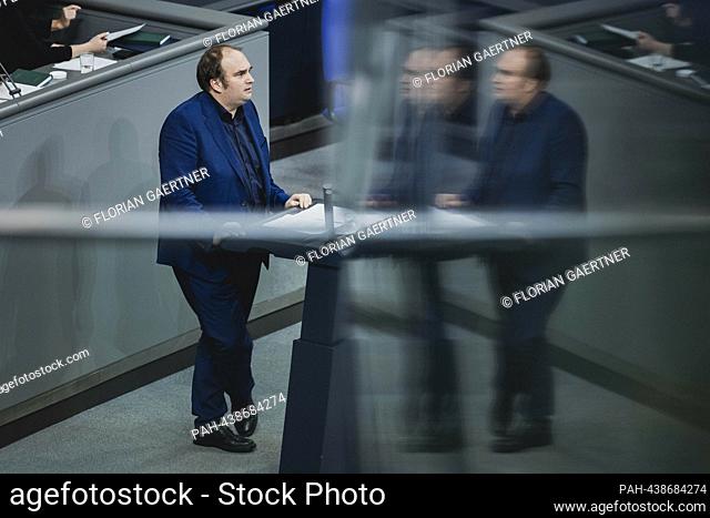 Sebastian Roloff, member of the German Bundestag (SPD), photographed during a meeting of the German Bundestag on the topic of 'half-time of the electoral...