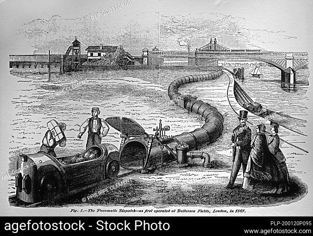 Testing the London Pneumatic Despatch at Battersea Fields, London in 1861