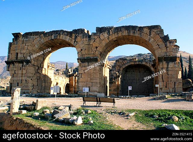 Ruins of big basilica in Hierapolis near Pamukkale, Turkey