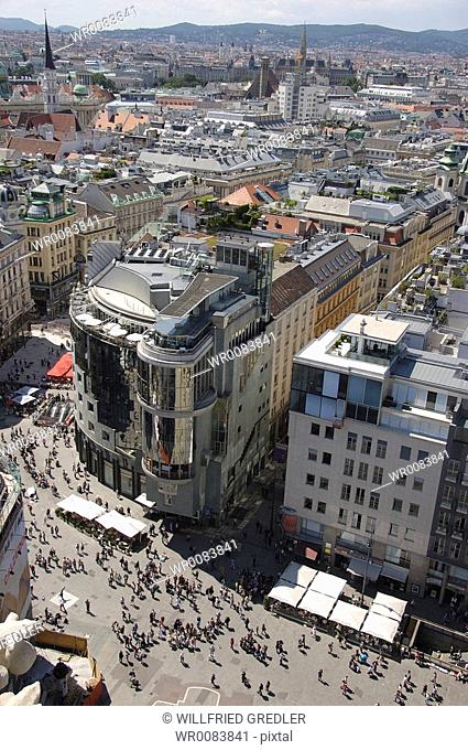 Vienna roof landscape with St. Stephans Square and Haas House