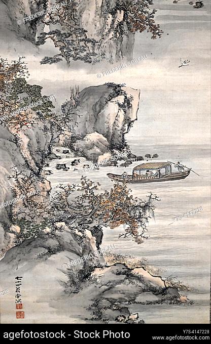Odes to the Red Cliff, by Haruki Nanmei, Edo period, 1868, ink and light color on paper, Tokyo National Museum, Hyokeikan Hall, Ueno Park, Honshu, Japan, Asia