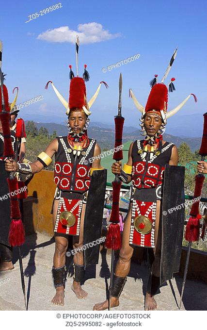 Yimchunger Tribe men at Hornbill Festival, Kisama, Nagaland, India
