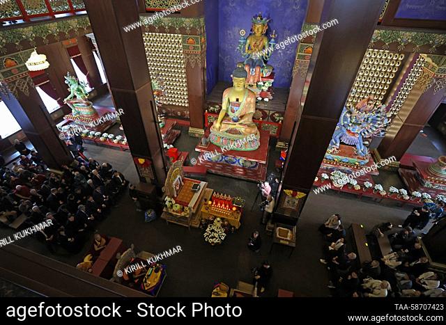 RUSSIA, KYZYL - APRIL 28, 2023: A statue of Buddha at the Tubten Shedrub Ling monastery, the biggest Buddhist monastery in Russia