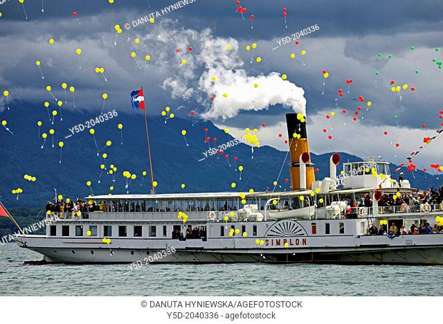 Parade Navale, Parade of historic steamboats, Nyon, canton Vaud, Geneva Lake, Switzerland