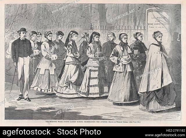 The Morning Walk - The Young Ladies' School Promenading the Avenue (Harper's Wee.., March 28, 1868. Creator: Unknown