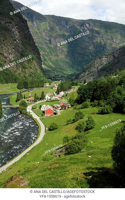 Landscape next to Flam, from Flamsbana train Sognefjord Aurland, Norway
