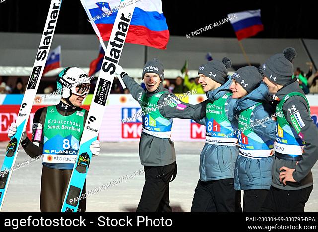 04 March 2023, Slovenia, Planica: Nordic skiing: World Championships, Ski jumping - Team jumping, Men, Final, Large hill